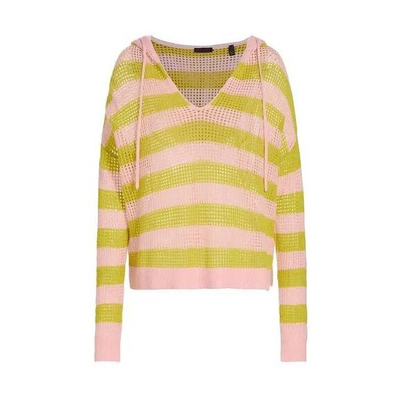 ATM Cashmere Mesh Stripe Hoodie in Ballet Pink S - Picture 4 of 4